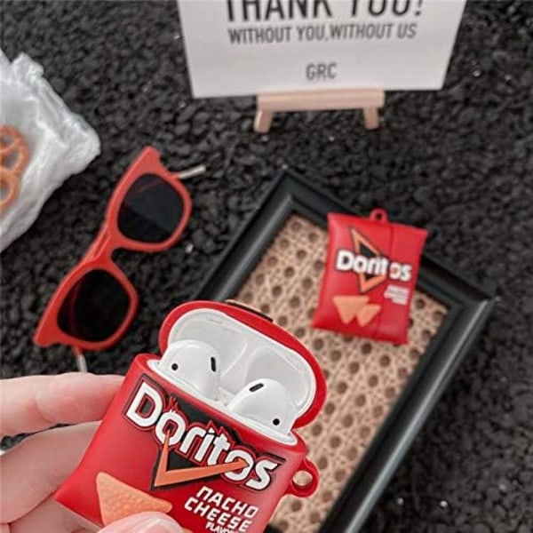 Søtt etui for Airpods 1, 2, 3D-snacksdesign i silikon, beskyttende støtsikkert etui med nøkkelring for Airpods EaREuds[GKS]