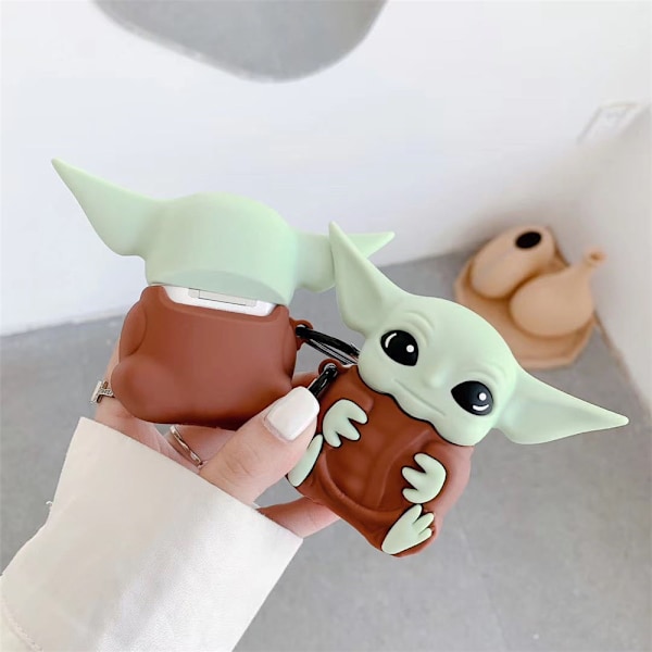 3D Tecknad Baby Yoda Silikonfodral Sött Skyddsfodral för Airpods 1/2/P 1/2 generation