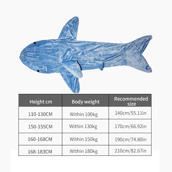 Voksen supermyk flanellhettegenser Hai Sovepose Bærbar løs pysjamas i ett stykke Blå Blå Blue 170cm(170 * 70cm)