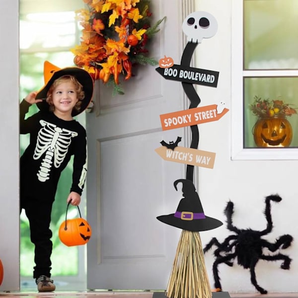 DAZONGE Halloween Dekorationer - Lyste Halloween Træheksens Kost til Indendørs Udendørs Veranda Have Dekoration - Spooky Lys