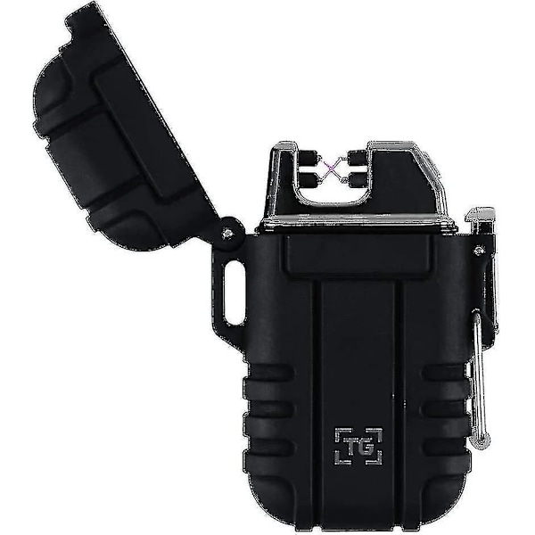 Kryc-tg Plasma Lighter Vindtæt Vandtæt Usb Genopladelig Flammeløs Dobbelt Bue Til Edc Camping Overlevelse Taktisk Sort --qq