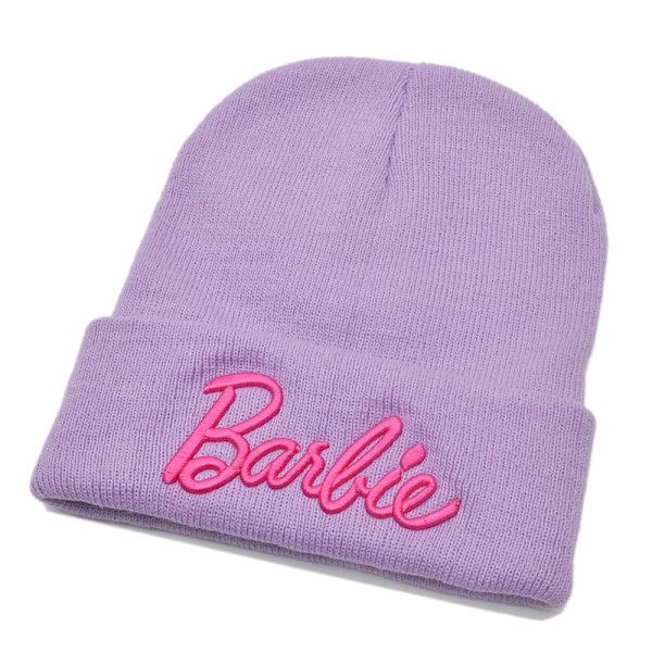 Barbie Broderte Beanie-lue for Jenter Vinter Varm Strikket Lue Gave light purple