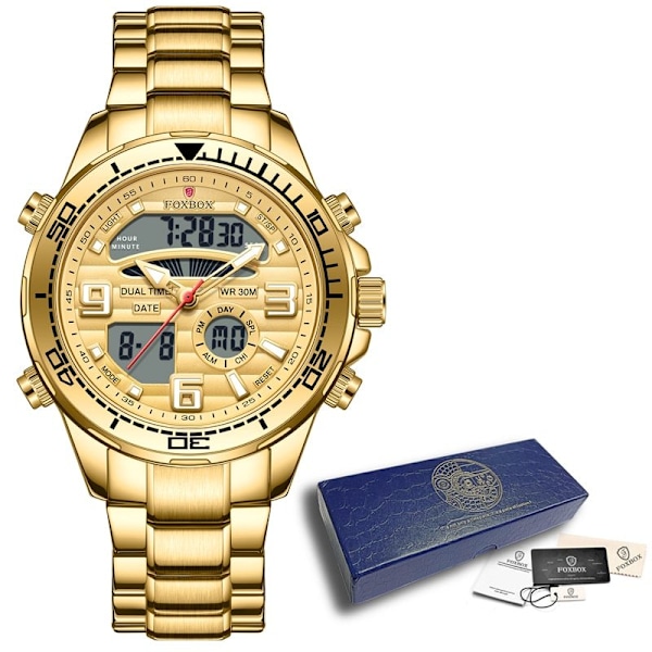 2023 Toppmærkes Luksuriøse Digitale Herreur Toppluksus Sport Quartz Armbåndsur Til Mænd All Steel Militær Vandafvisende Ur+Æske gold