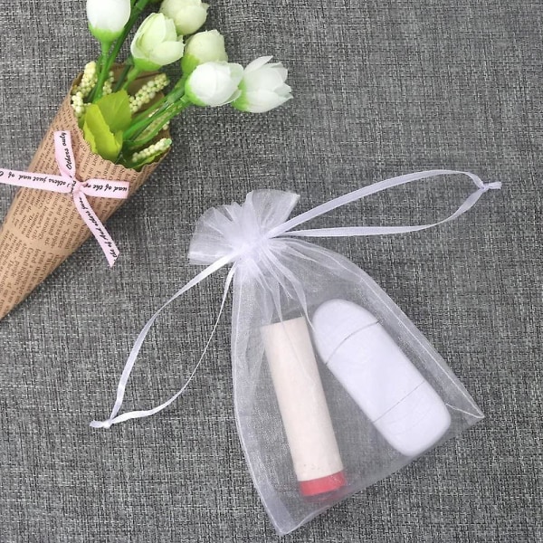 100 stk gjennomsiktige smykkeposer med snøring til bryllup, fest og jul