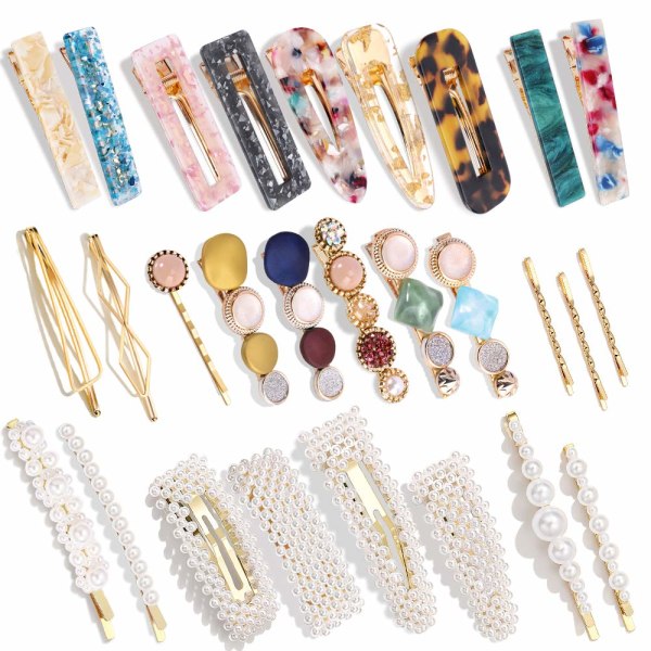 28 PCS Pearls and Acrylic Resin Hair Clips, Handmade Hair Ba
