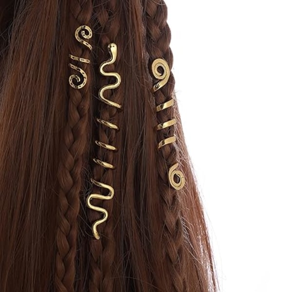 (6-pack) Guld Orm Hårsmycken för Flätor, Dreadlock Tillbehör