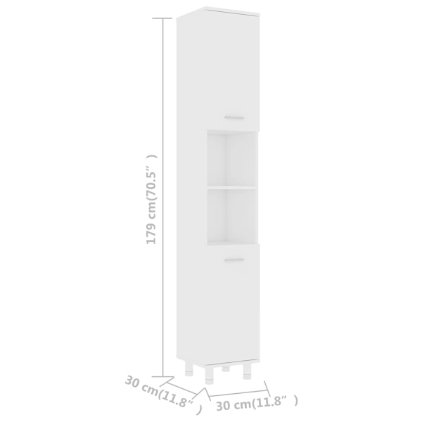 vidaXL Badeværelsesskab Hvid 30x30x179 cm Konstrueret træ White White