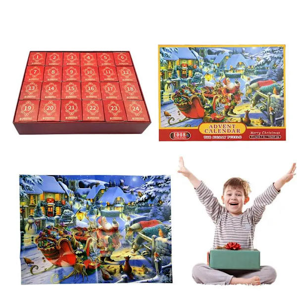24 Numeroitua Laatikkoa Joulu Adventskalenteri Puzzle 1000 kpl Joulu CountDown Puzzle Laatikko Joulu Puzzle Leikki