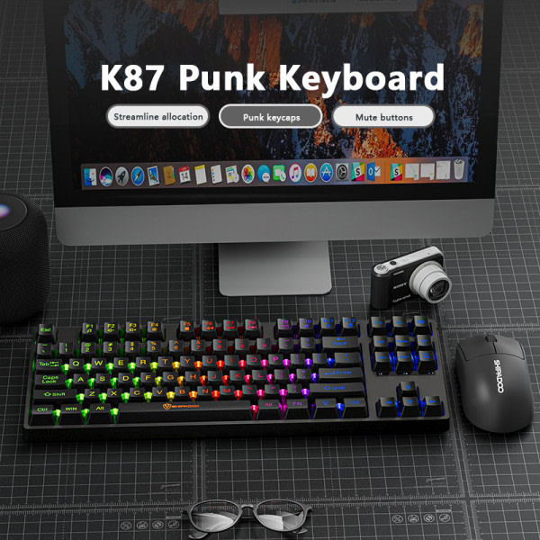 2024 K87 87 Keys LED Luminous Keyboard Gaming Mechanical Touch pink Round key cap
