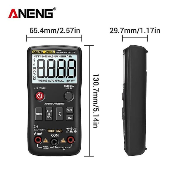 Aneng An113b 6000 Counts Full Intelligent Automatic Range Digital Multimeter Med Bakgrundsbelysning AC/DC Amperemeter Voltmeter