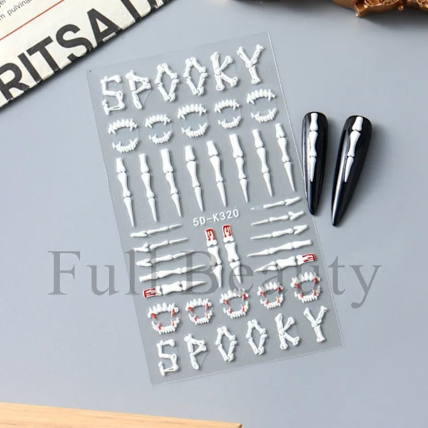 5D Halloween Veren Silmät Luut Kynsi Taide Kauhu Silmät Roska Relief Kolmiulotteinen Kynsi Tarrat Naisille & Tytölle Na Tarrat 4pcs set5