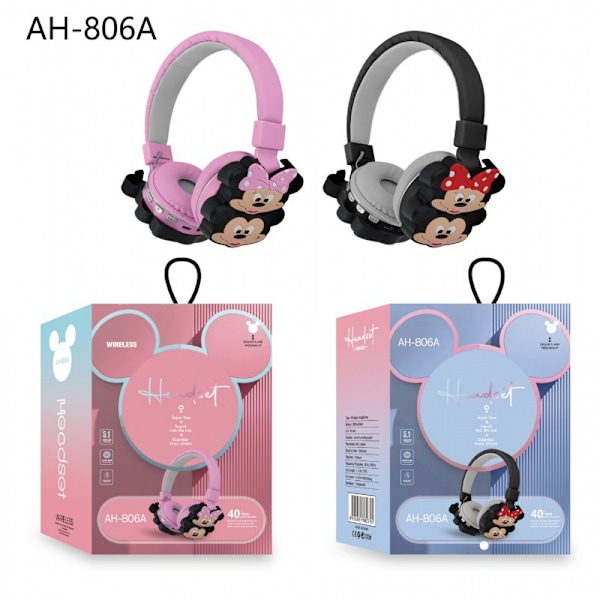 Bluetooth-kuulokkeet langattomat kuulokkeet supervalmiustilalla, pitkäkestoiset, korttipaikalla, sarjakuvahahmo-kuulokkeet 806A (pink)