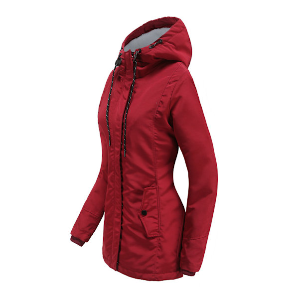 Varm vinterjacka med Sherpa-foder för kvinnor, tung parkas med huva Röd Red S
