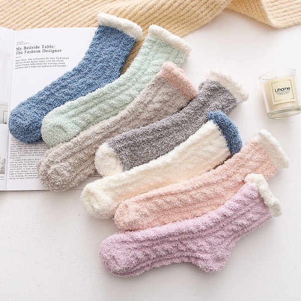 7 par korallfleece strumpor för kvinnor höst och vinter plus velour