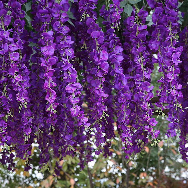 Kunstig Silke Wisteria Vinranke Ratta Silke Hængende Blomst Bryllupsdekoration, 12 stk., (Lilla)