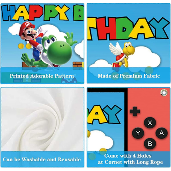 Super Bros Mario Grattis på födelsedagen Bakgrundsbanderoll, Videospels Födelsedagsfest Tillbehör Dekorationer, Supertema Mario Bros Fotoaffisch Bakgrund
