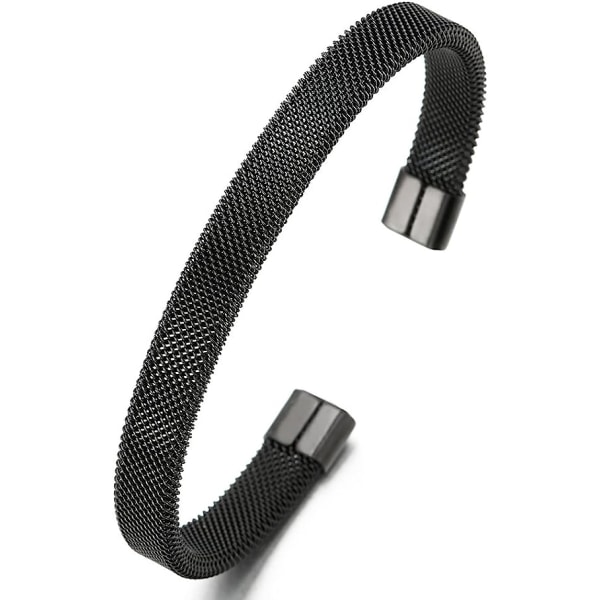 Elastiskt justerbart armband av svart mesh i rostfritt stål