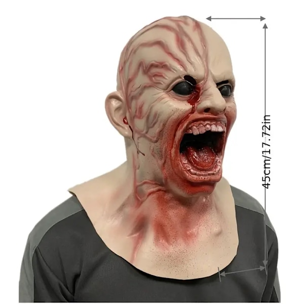 Halloween Horror Ghost Head Demon Head Mask for Menn, Skummel Blodig Hode Latex Maske