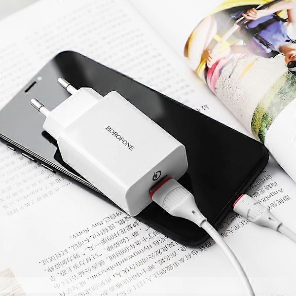 Borofone BA21A Hongtu enkel port QC3.0 lader mobiltelefon universell europeisk standard hurtigladehode Android sett