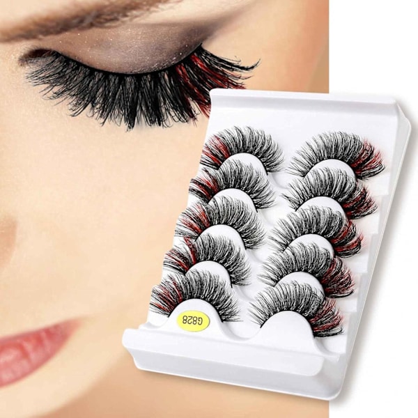 (iLashes.SE) 5 par lösögonfransar - 3D faux mink G828 (svart/rosa) (G-828)