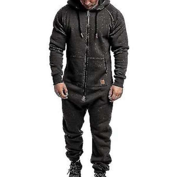 Vuxen Onesie All-in-One Zip-Up Playsuit Herr Jacka Huvtröja Overall En Del Unisex Nattkläder Vinter Varma Fleece Pyjamas Sport Overall M Mörkgrå