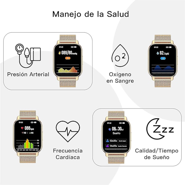 Smartwatch för kvinnor, julklapp, samtal/blodtryck/100+ sporter, smartwatch för kvinnor, andningsfrekvens, hjärtfrekvens, syrehalt i blodet, sömn black