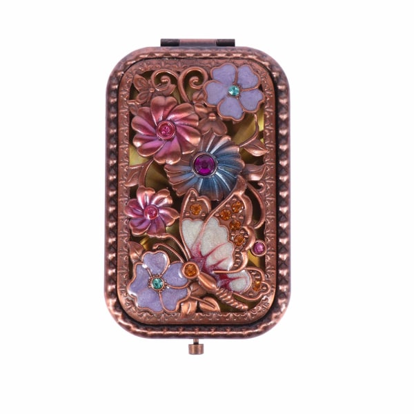 Vintage Compact Mirror Retro Butterfly Flower Crystal Portab