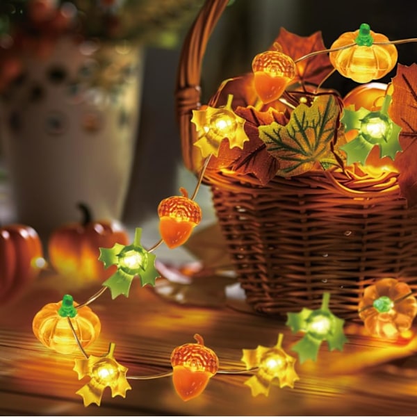 10 fot LED pumpa bladløv lampe batteridrevet høst høst bord innendørs og utendørs dekorasjon Halloween Thanksgiving fest dekorasjon