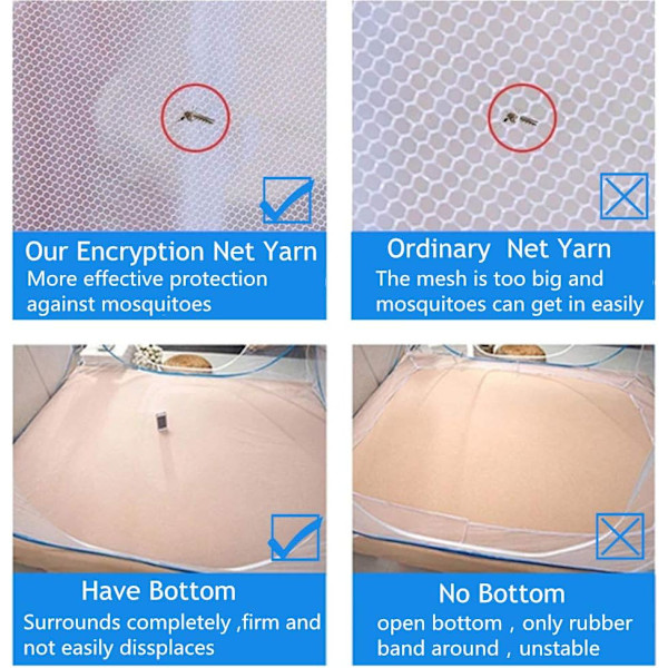 Pop-up myggnetting for dobbeltseng, dobbel dørglidelås, bærbar