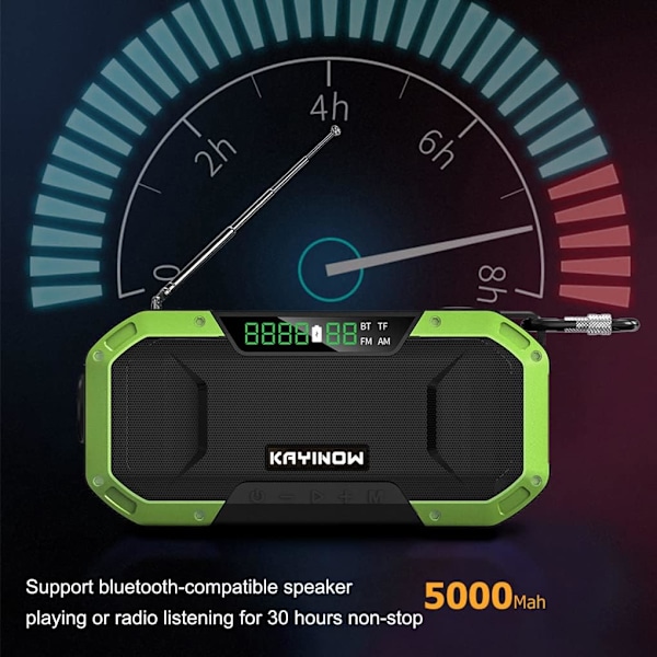IPX5 USB Uppladdningsbar Handvev Nödradio Vild Vandring Överlevnad Solcellsdriven Bluetooth-kompatibel 5.0 Högtalare