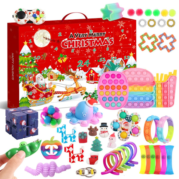 Ny Adventskalender 2021 Jul Leksak för Barn Nedräkningskalender 24 Dagar Jul Leksaker Jul Tryck Bubblor Leksak Pack Present N Light Yellow