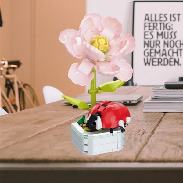 Julegaver til barn 2024, Insekter med blomster Byggeklosser, Sommerfugl Blomst Byggeklosser, DIY Kreativ Bygging (Marihøne) One-horned Insect