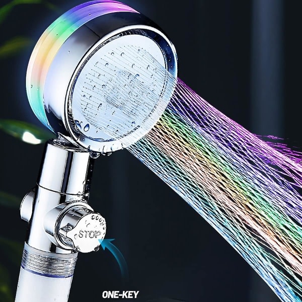 Batterifritt LED-duschhuvud, högtrycksvattenbesparande duschhuvud med 7 automatiskt växlande färger