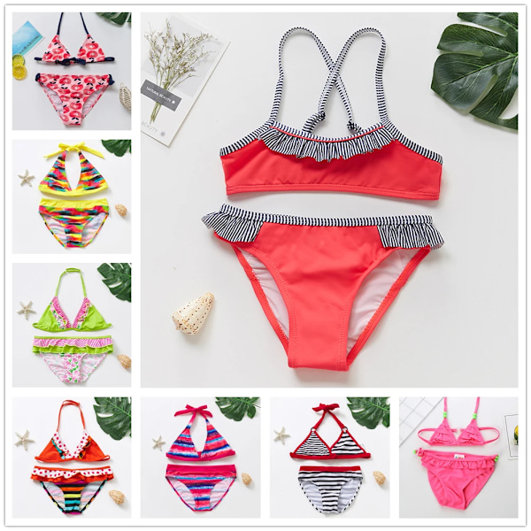 2~14Y Flickbaddräkt Tvådelade Bikiniset för flickor Barn Badkläder Flickor Badkläder Barn Strandkläder Biquini infantil-ST139 ST275 grön ST275 green 5-6Y