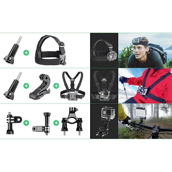 Kameratilbehørssæt til GoPro og actionkameraer - 50 stk Black Svart