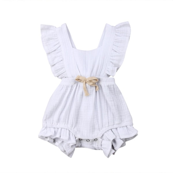Baby flicka volang ärmlös byxa Casual sommar jumpsuit bomullskläder --- Vit (storlek 100)