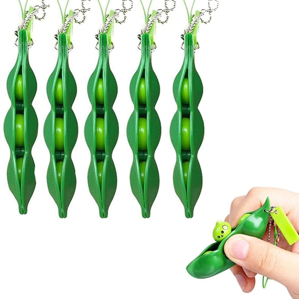 HHL Push A Bean, 5 Pack Bean Charms Soybean Nyckelringar Fidget Toys
