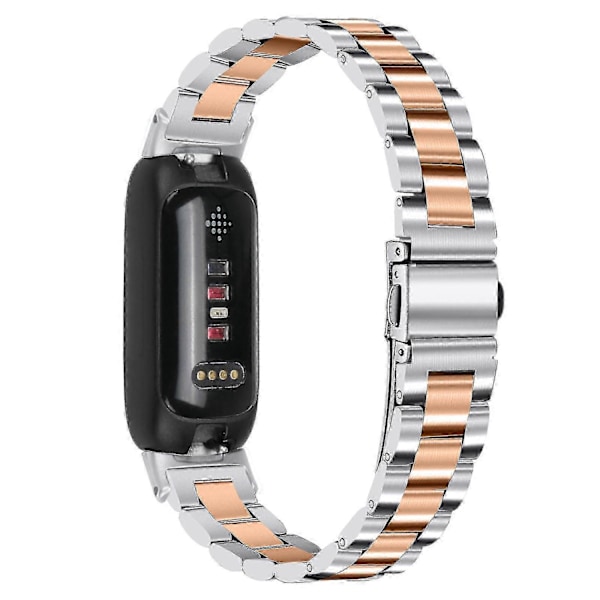 Armband för Fitbit Inspire 3 Rostfritt Stål 3 Pärlor Ersättningsarmband för Smartwatch Silver Rose Gold