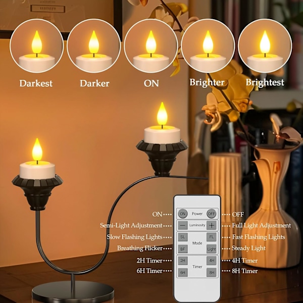 12 st Laddningsbara Flammlösa LED-lampor med Fjärrkontroll och Timer för Heminredning Parent