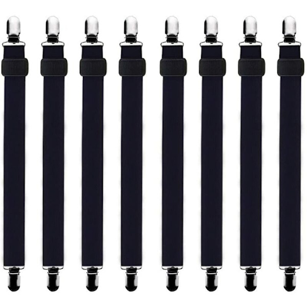 8 stk. (60 cm til 250 cm) Lakenstrammer Justerbar Lakenstrammer, Passer Alle Senger og Madrasser, Svart