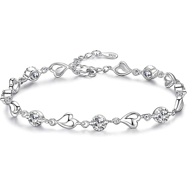 Silverarmband för kvinnor, 925 Sterling Silver Hjärtarmband