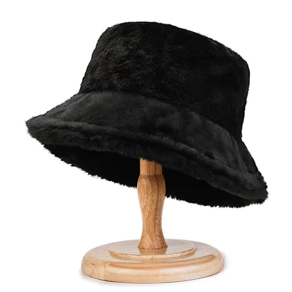 Faux Fur Vinter Bucket Hat til Kvinder Ensfarvet Varm Damehue Outd Coffee