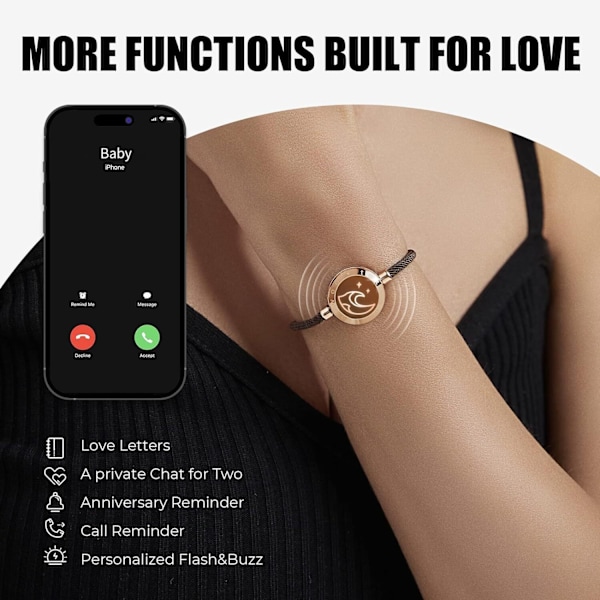Långdistans-touch-armband för par, vibration och ljus för kärlekspar armband C