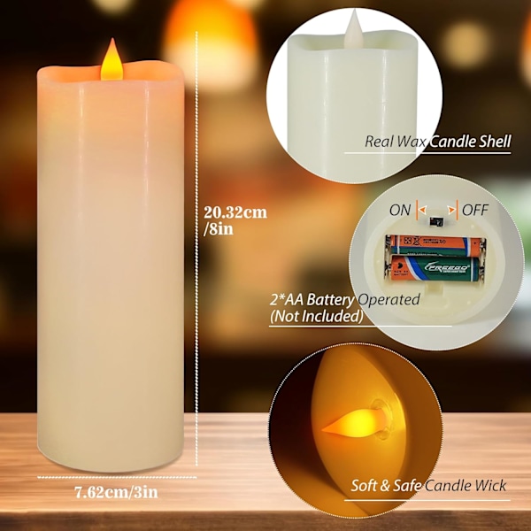 2 stk LED blokklys i ekte voks med fjernkontroll for hjem og juledekorasjon 8 x 20 cm (2 stycken) 8 x 20 cm (2 stycken)