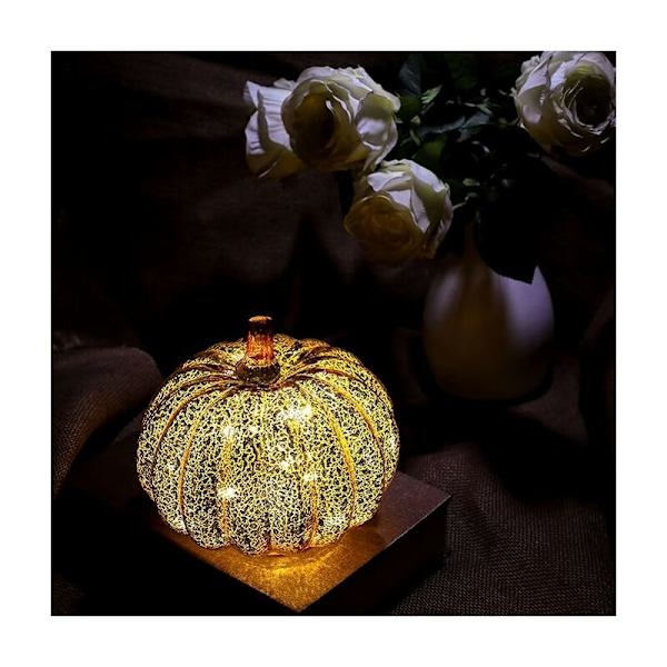 Halloween Pumpa Ljus LED Belysning med Timer Pumpa Burkar Höst Heminredning Guld