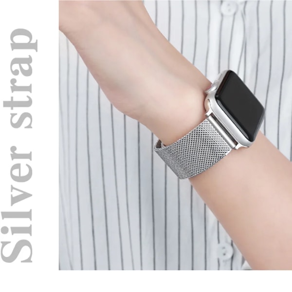 Sport Metal Armband för Apple Watch 8 7 6 5 4 SE 3 2 1 Fashion Rostfritt Stål Klockarmband för Apple Watch Band 44mm 42mm 40mm 38mm Silver silver 42mm 44mm 45mm 49mm