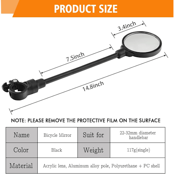 Sykkelstyre Speil 2-pakning - Roterbar og Justerbar Vidvinkel Bakoversikt