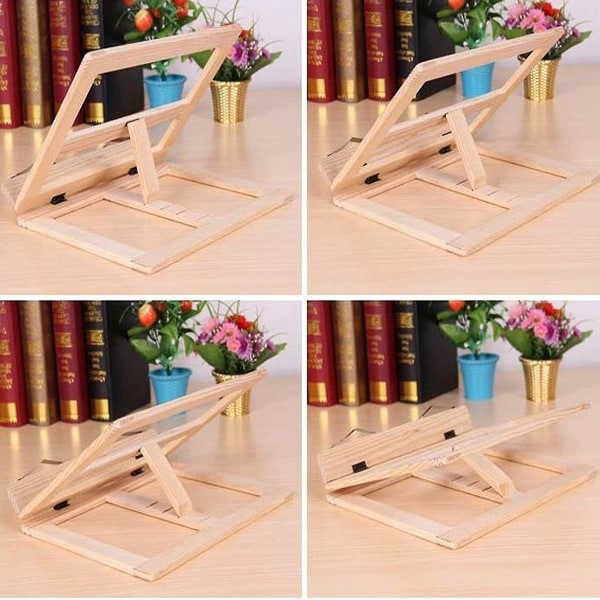 HHL Bambu bokställ, justerbar läsbokshållare, bokstöd i trä, datorbokställ i trä för köksdatorer, hopfällbart och justerbart trä