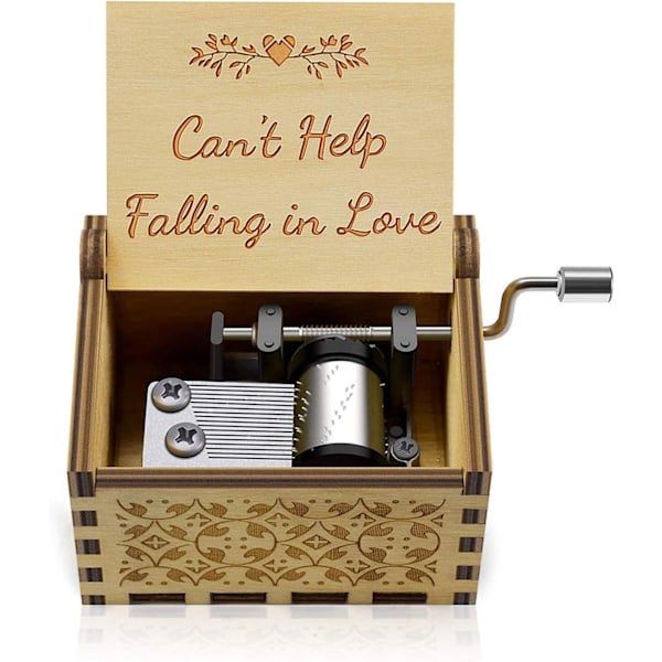 den I Love You Music Box “Can’t Help Falling in Love”Graveret Håndsving Mini Træ Musik Box Elsker en, Kæreste, Pige