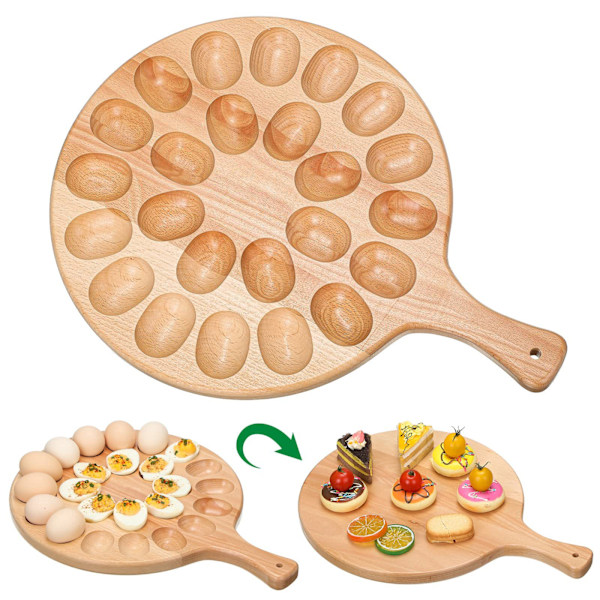 Vendbar trebrett for egg, charcuterie og fylte egg - Tykt eggbrett for benkeplate, kjøleskap og hønseegg
